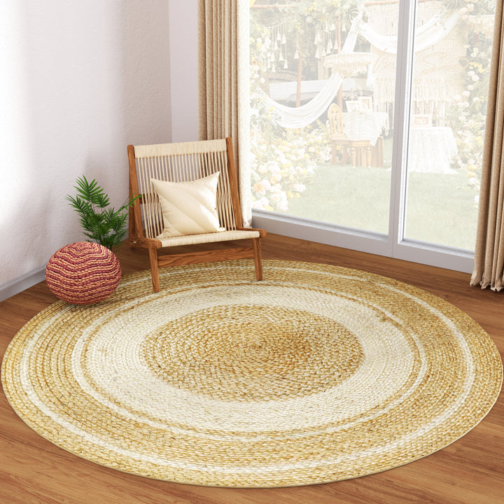 4modernhome Jute Hand Braided Zigzag Stitch Natural Fibers Farmhouse Style Area Rug For Dining Room Living Room Kitchen, Off White/Natural #DT23-8