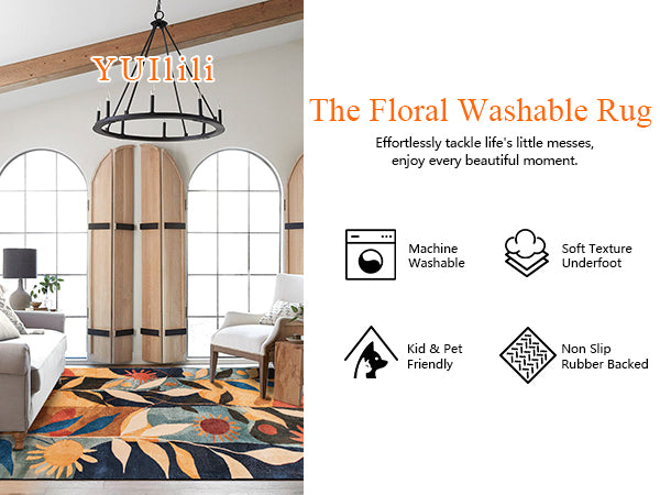 YUIlili Modern Abstract Floral Area Rug Black Brown Beige Soft Low-Pile Non-Slip Machine Washable Carpet for Living Room, Bedroom, Hallway Runner Indoor Rugs #AZJL13