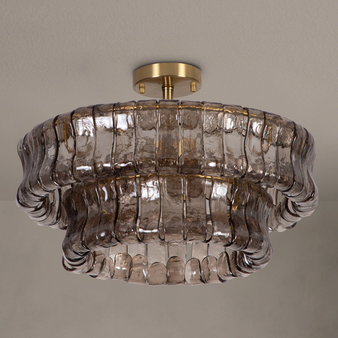 Lumen 20" 6-Light Brushed Brass Double-Layer Clear Artistic Glass Unique / Statement Semi-Flush Mount For Living Room/Bedroom #19235