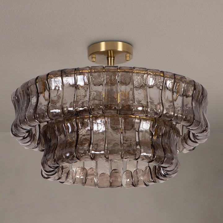 Lumen 20" 6-Light Brushed Brass Double-Layer Clear Artistic Glass Unique / Statement Semi-Flush Mount For Living Room/Bedroom #19235