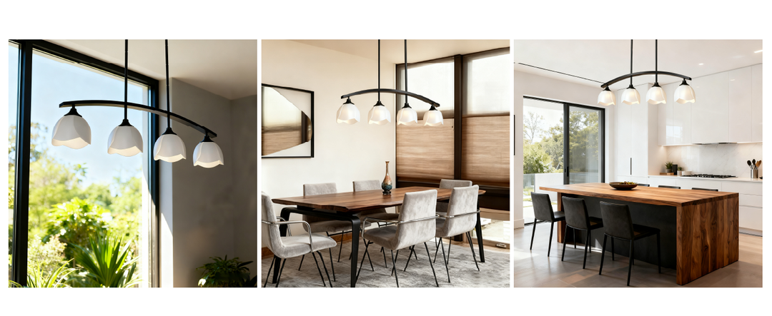 Twilight 4-Light 36"W Black/Brass Modern Linear Pendant Chandelier With Flower Frosted Glass Shades For Dining Room Or Kitchen Island #P39015