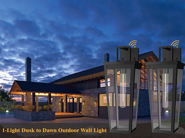 Solstice 16''H Black Wrought Iron Clear Tempered Glass Outdoor Wall Light With Dusk To Dawn #OW7097