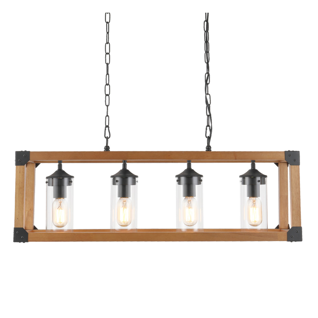 Maxax 4-light Wood Pendant Kitchen Island Rectangle Chandelier #MX19045