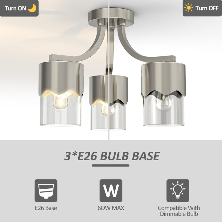 Glimmer 15.75 "- 3 Lights Modern Cluster Brushed Brass/Matte Black/Brushed Nickel Semi Flush Mount Lighting Fixture For Hallway/Laundry Room #29036