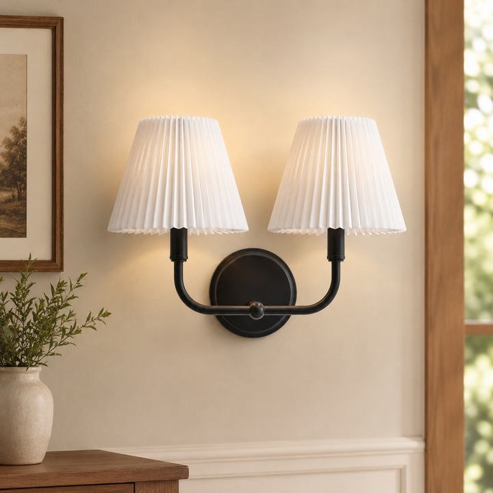 Glow Brass Armed Sconce With White Linen Shade #39006