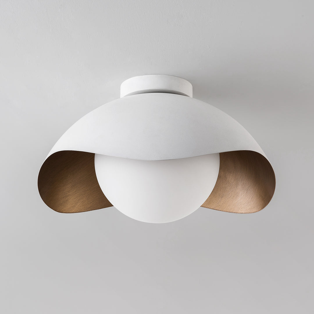 Nimbus 15.5" 1-Light Modern Globe Flush Mount Ceiling Light With Opal Glass, Matte Black/White Exterior & Gold Interior Shell-Style Dimmable Shade For Bedroom Or Hallway #29029