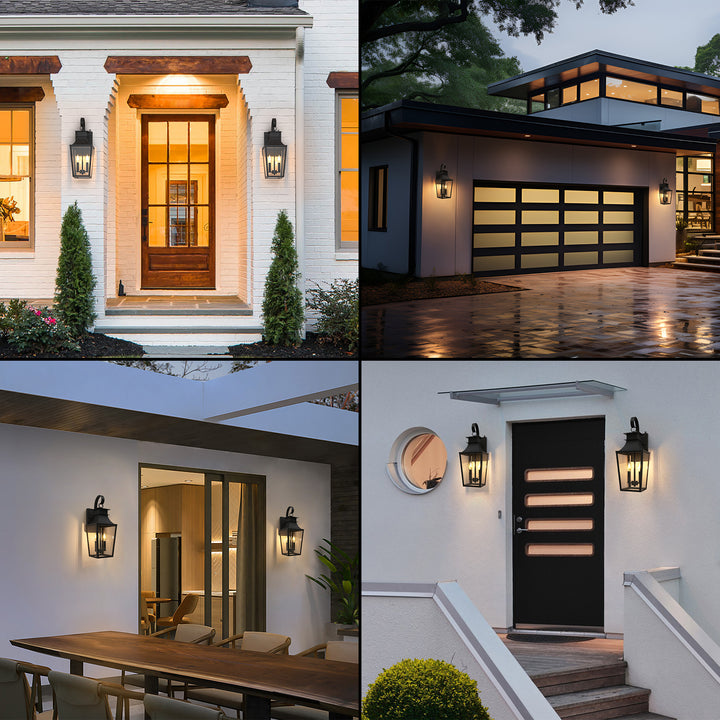 Tempered Glass Outdoor Wall Light With Dusk To Dawn #7060-2BK