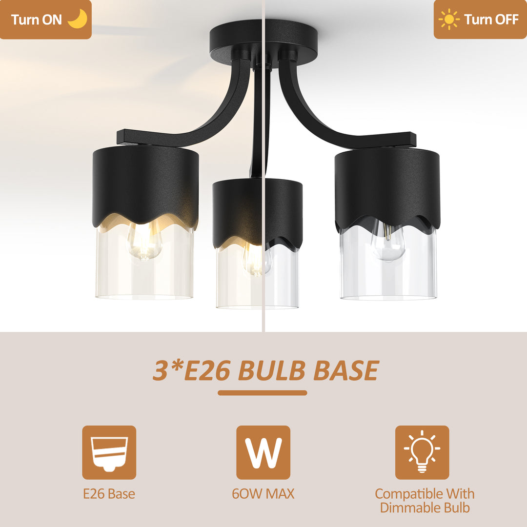 Glimmer 15.75 "- 3 Lights Modern Cluster Brushed Brass/Matte Black/Brushed Nickel Semi Flush Mount Lighting Fixture For Hallway/Laundry Room #29036