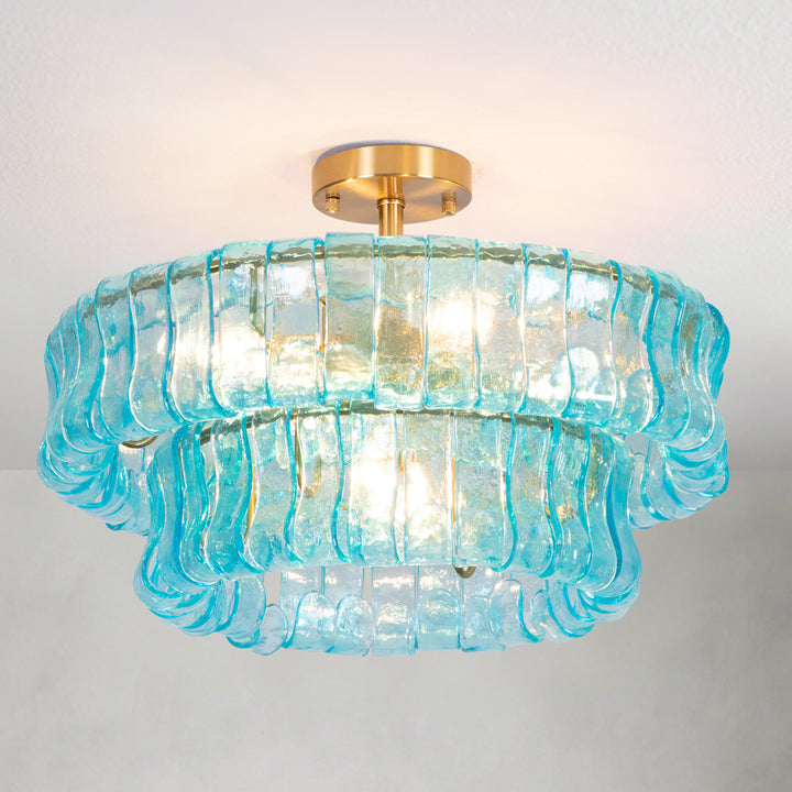 Lumen 20" 6-Light Brushed Brass Double-Layer Clear Artistic Glass Unique / Statement Semi-Flush Mount For Living Room/Bedroom #19235