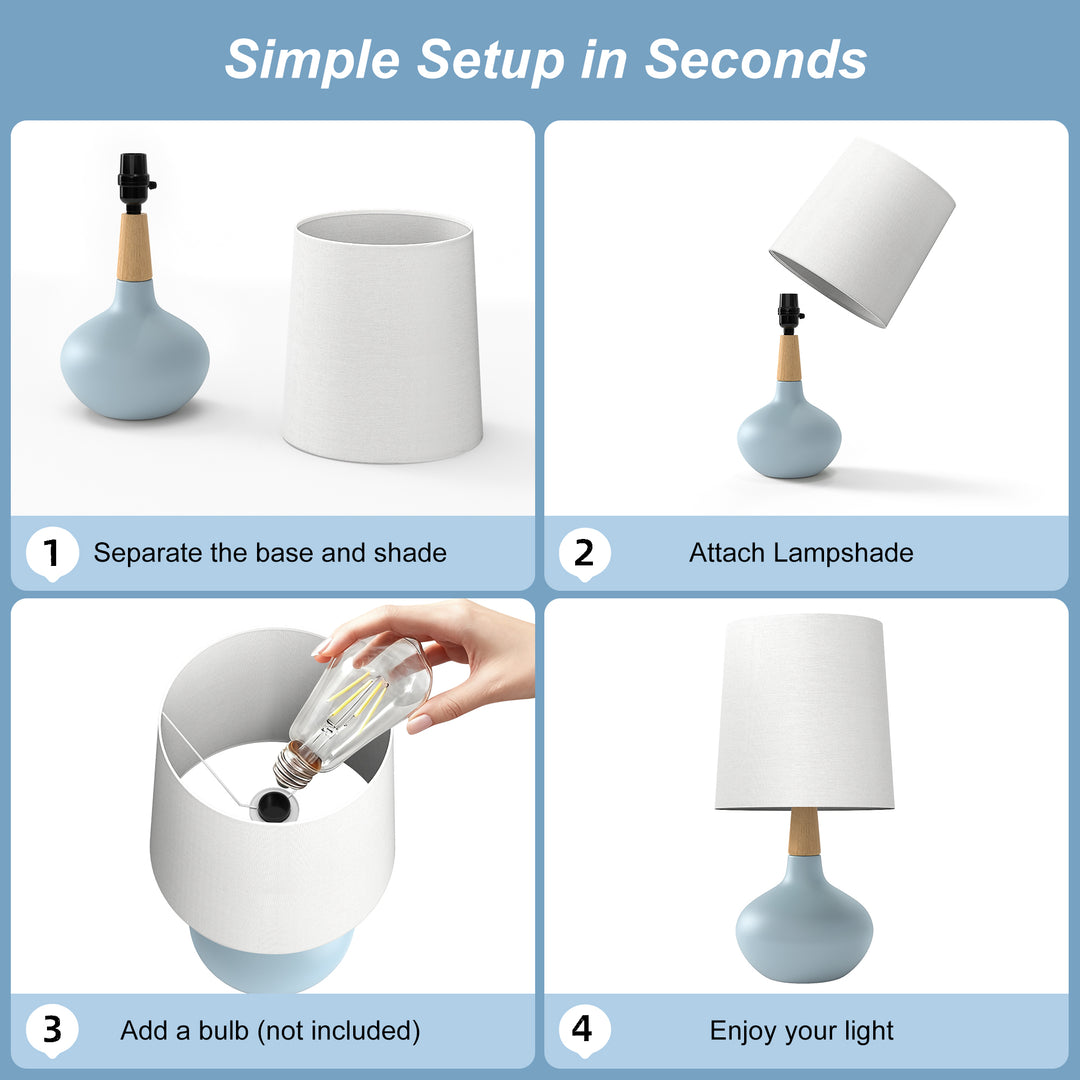 Maxax 14" Ceramic Table Lamps Set of 2, Small Beside Lamps, Modern White Bedside Nightstand Lamps for Living Room Bedroom #T185