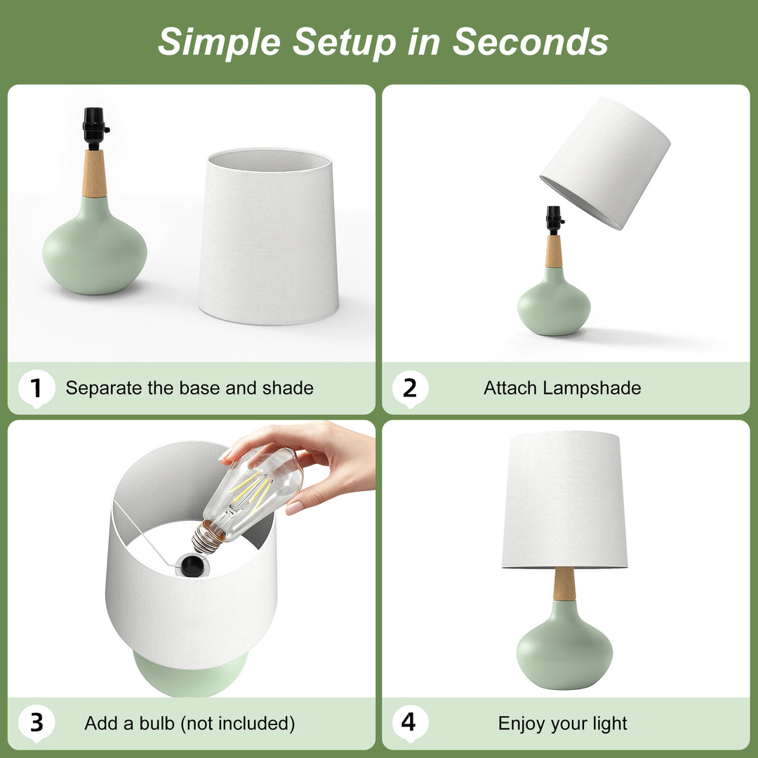 Maxax 14" Ceramic Table Lamps Set of 2, Small Beside Lamps, Modern White Bedside Nightstand Lamps for Living Room Bedroom #T185