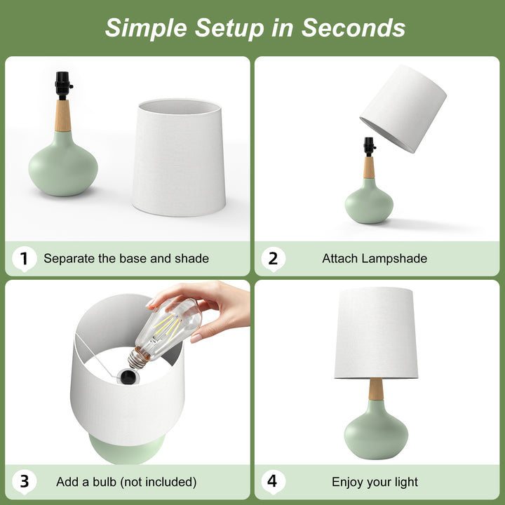 Maxax 14" Ceramic Table Lamps Set of 2, Small Beside Lamps, Modern White Bedside Nightstand Lamps for Living Room Bedroom #T185