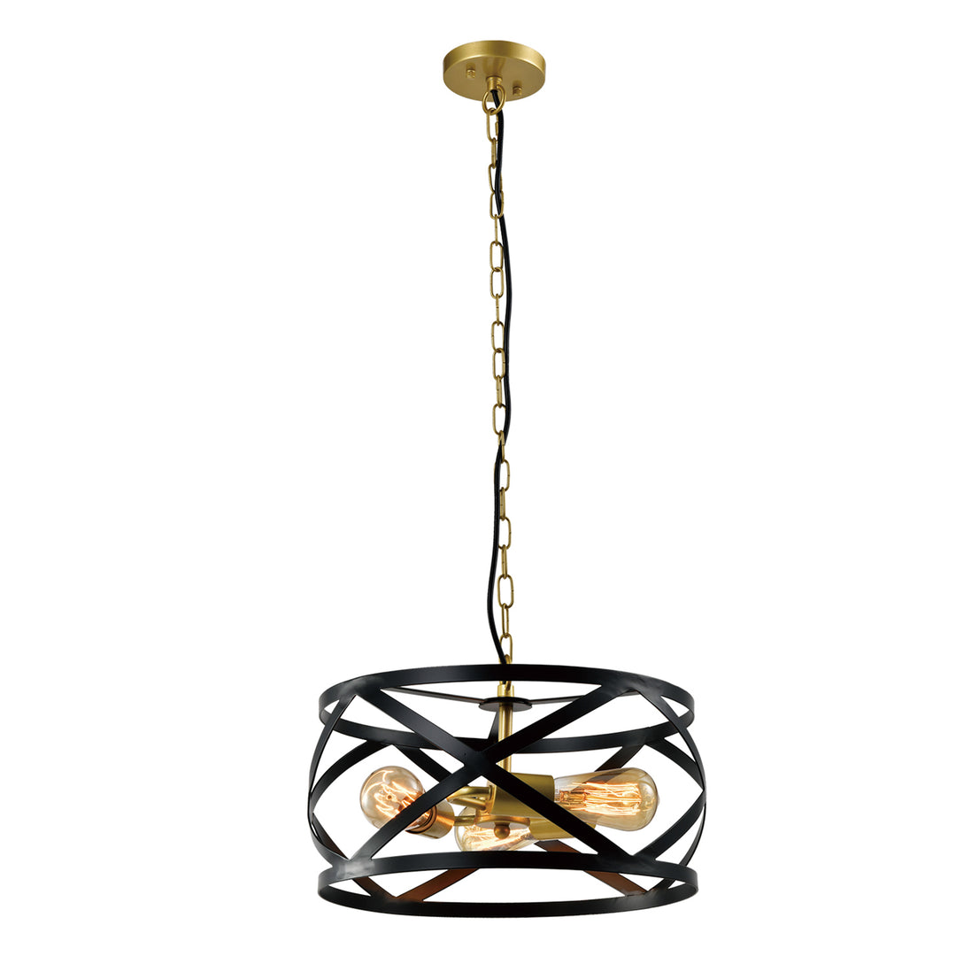 Maxax 3- Light Lantern Drum & Geometric With Wrought Iron