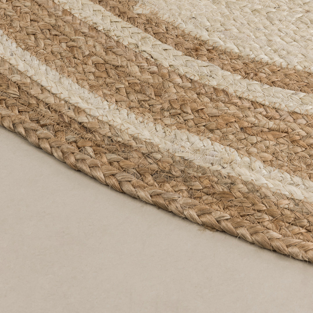 4modernhome Jute Hand Braided Zigzag Stitch Natural Fibers Farmhouse Style Area Rug For Dining Room Living Room Kitchen, Off White/Natural #DT23-5