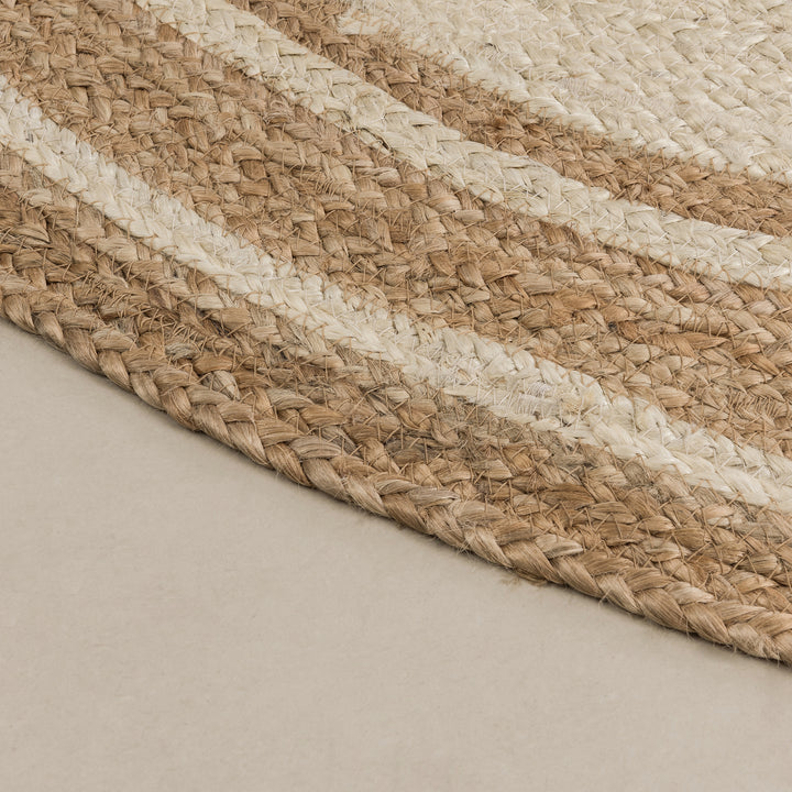 4modernhome Jute Hand Braided Zigzag Stitch Natural Fibers Farmhouse Style Area Rug For Dining Room Living Room Kitchen, Off White/Natural #DT23-5