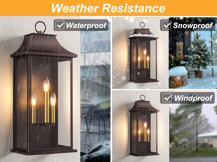 Maxax 25-Inch Bronze Outdoor Wall Lantern, 3-Light Dusk to Dawn Outdoor Wall Sconce for Porch, Patio #7008