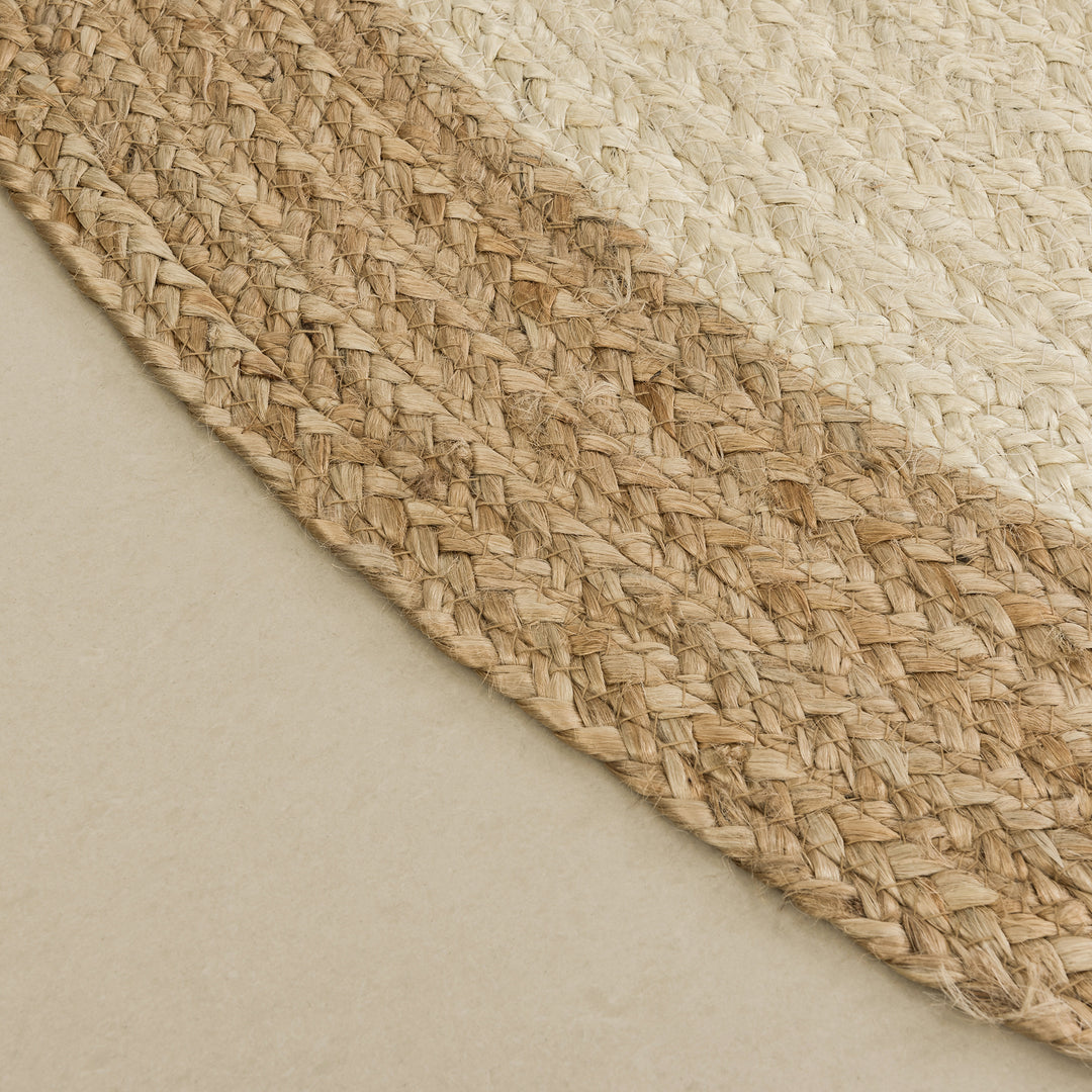 Jute Hand Braided Zigzag Stitch Natural Fibers Farmhouse Style Area Rug For Dining Room Living Room Kitchen, Off White/Natural #DT23-601