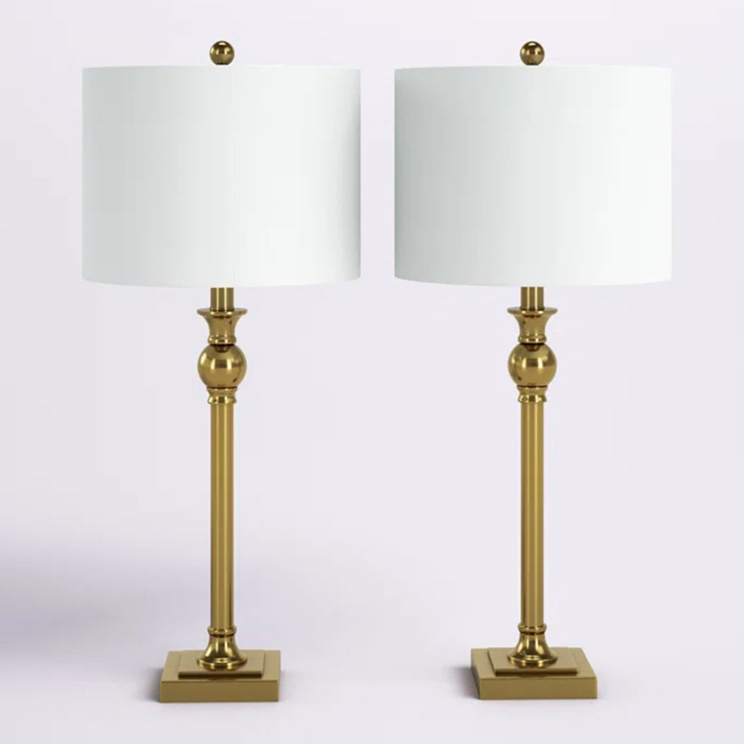 Maxax  Gold Metal Table Lamp set of 2 with White Drum Shades