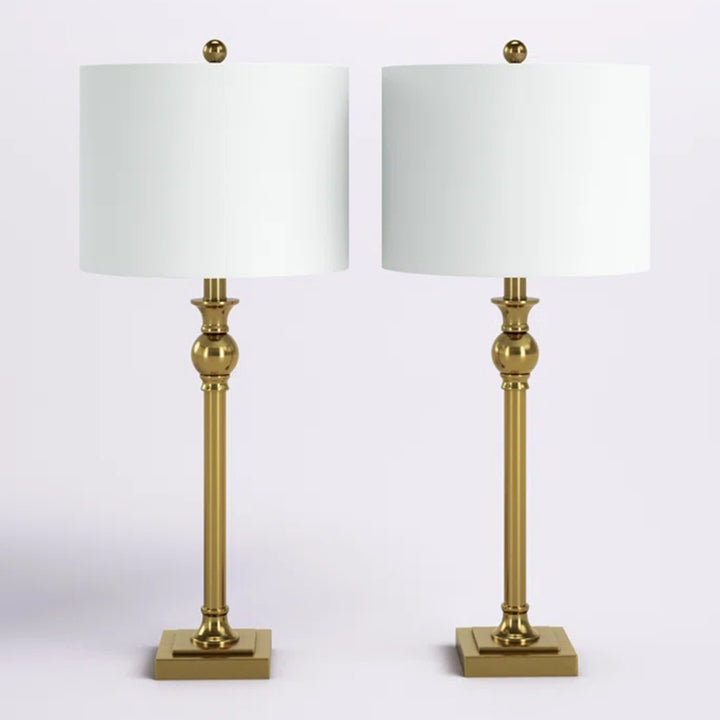 Maxax Gold Metal Table Lamp set of 2 with White Drum Shades #T110