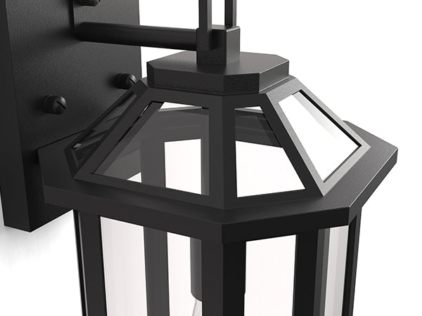 Solstice 1-Light 𝟮𝟬-𝗜𝗡𝗖𝗛 Black Iron Outdoor Wall Lantern With Tempered Glass #7068