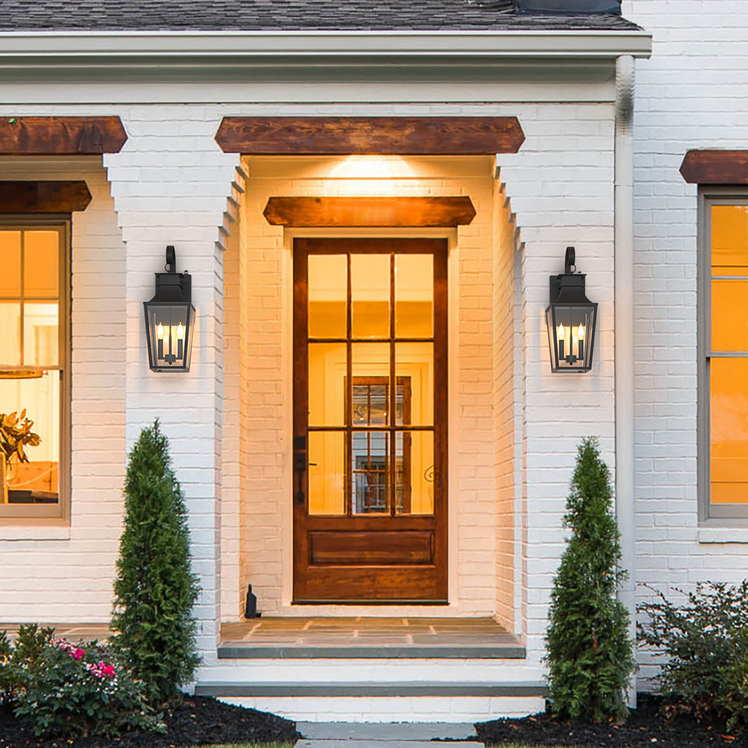 Tempered Glass Outdoor Wall Light With Dusk To Dawn #7060-2BK