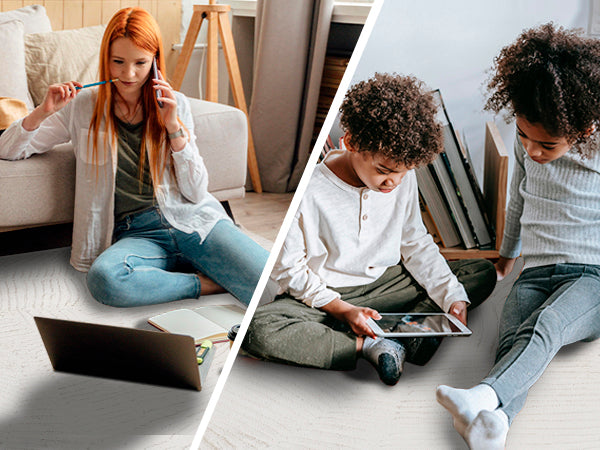 YUIlili Modern Faux Fur Geometric Area Rug Beige/White Soft High-Low Pile Non-Slip Machine Washable Carpet for Bedroom Nursery Indoor Rugs #AZJL340