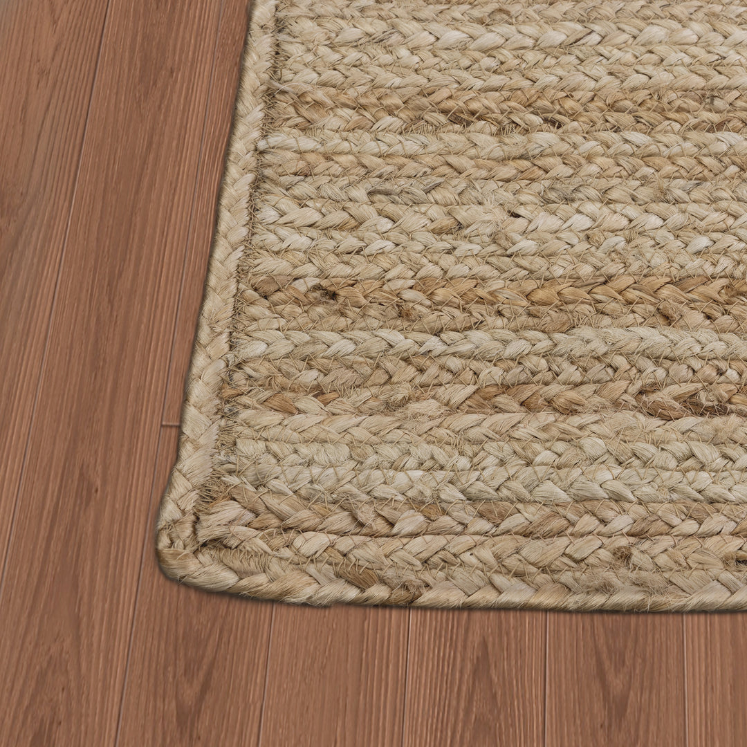 4modernhome Jute Hand Braided Zigzag Stitch Natural Fibers Farmhouse Style Area Rug For Dining Room Living Room Kitchen, Off White/Natural #DT23