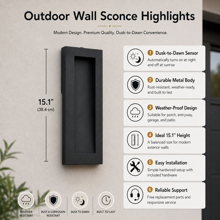 Starlight 15''H Dimmable Led Matte Black Iron Outdoor Wall Light #7085