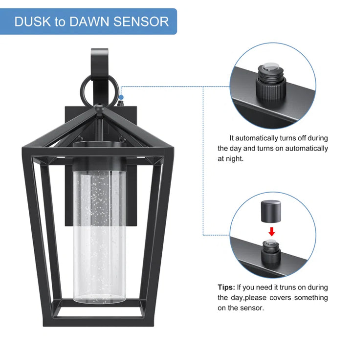 15'' Black Metal Glass Dimmable Led Outdoor Wall Sconce #7043