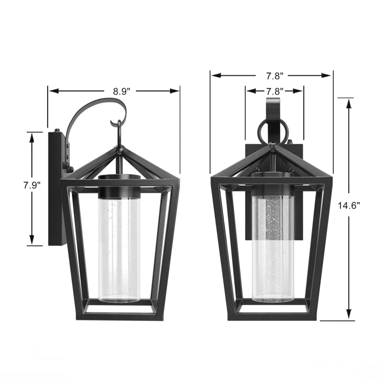 15'' Black Metal Glass Dimmable Led Outdoor Wall Sconce #7043
