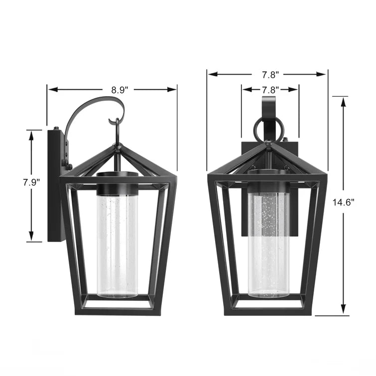 15'' Black Metal Glass Dimmable Led Outdoor Wall Sconce #7043
