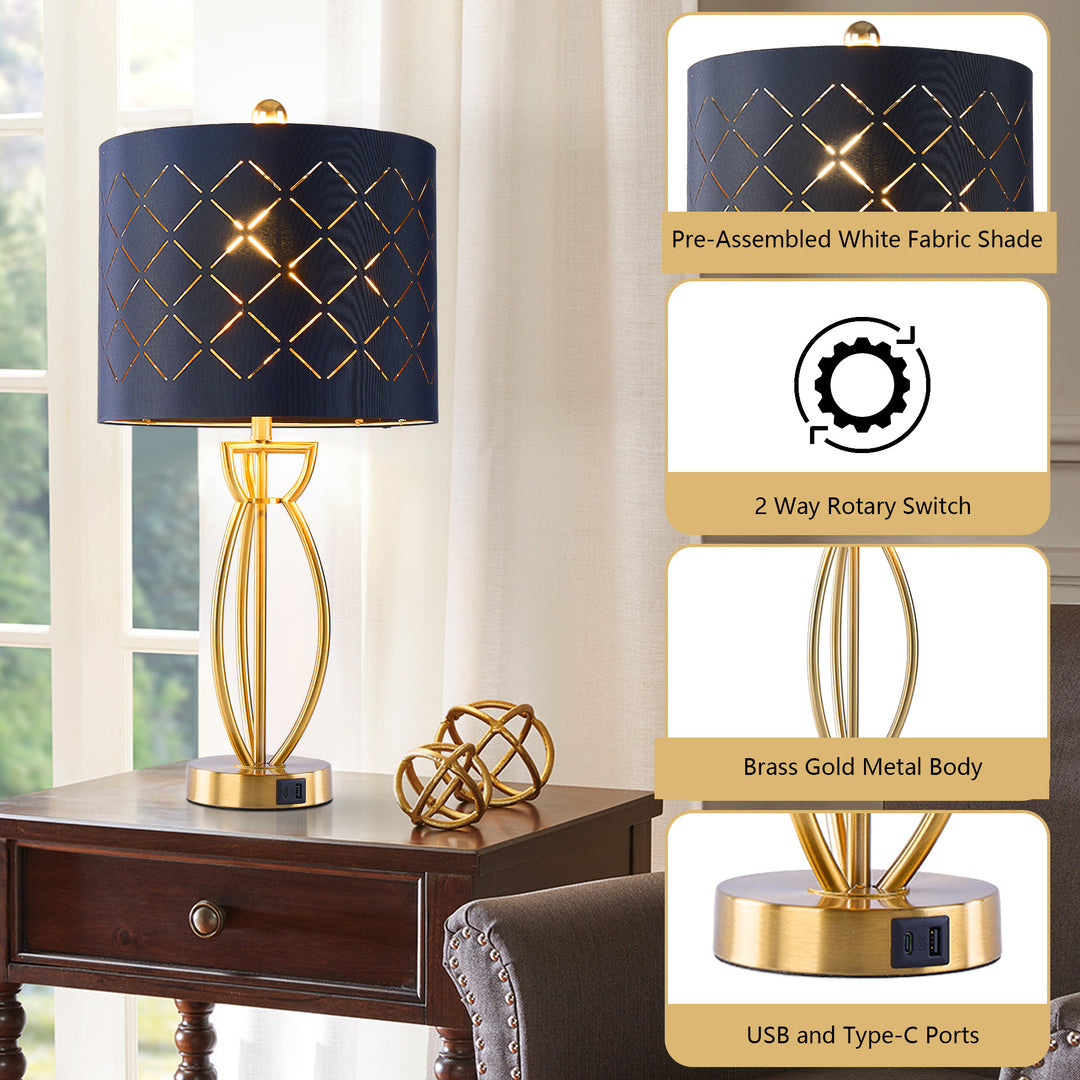 Lustre 24.6'' Traditional Gold Metal Table Lamp With Usb For Living Room/Bedroom #T274
