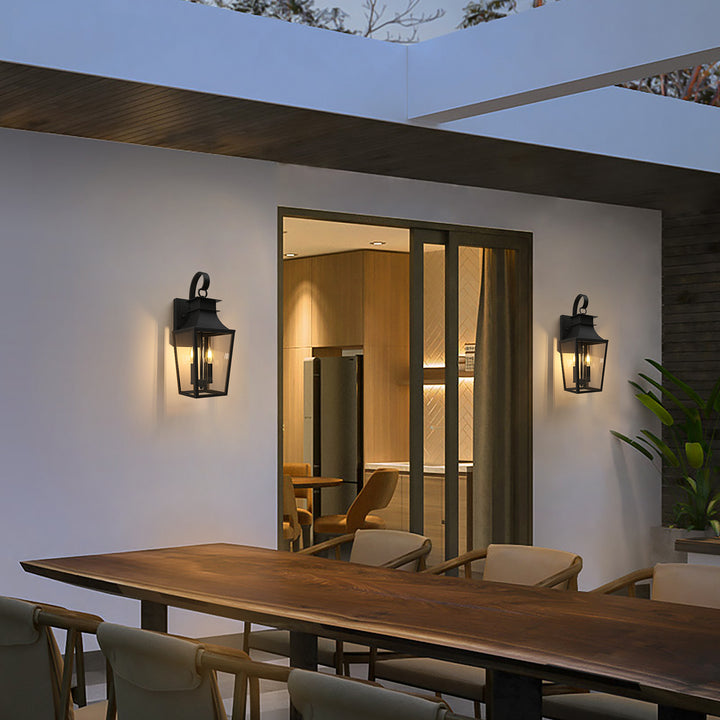 Tempered Glass Outdoor Wall Light With Dusk To Dawn #7060-2BK