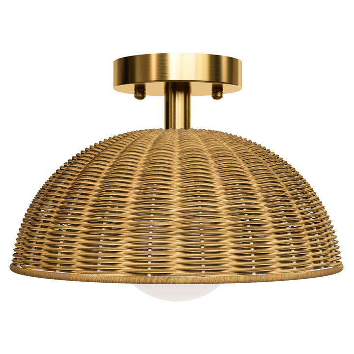 12'' 1-Light Farmhouse Rattan Plait Dome Semi Flush Mount Lighting For Living Room/Bedroom #28022