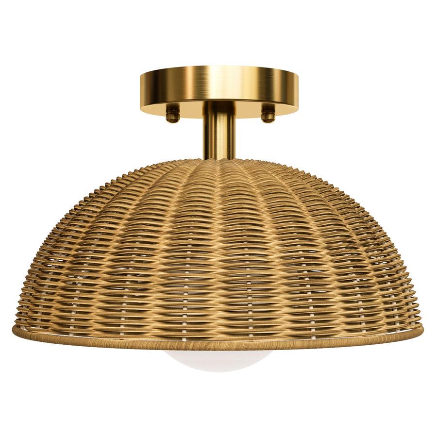 12'' 1-Light Farmhouse Rattan Plait Dome Semi Flush Mount Lighting For Living Room/Bedroom #28022