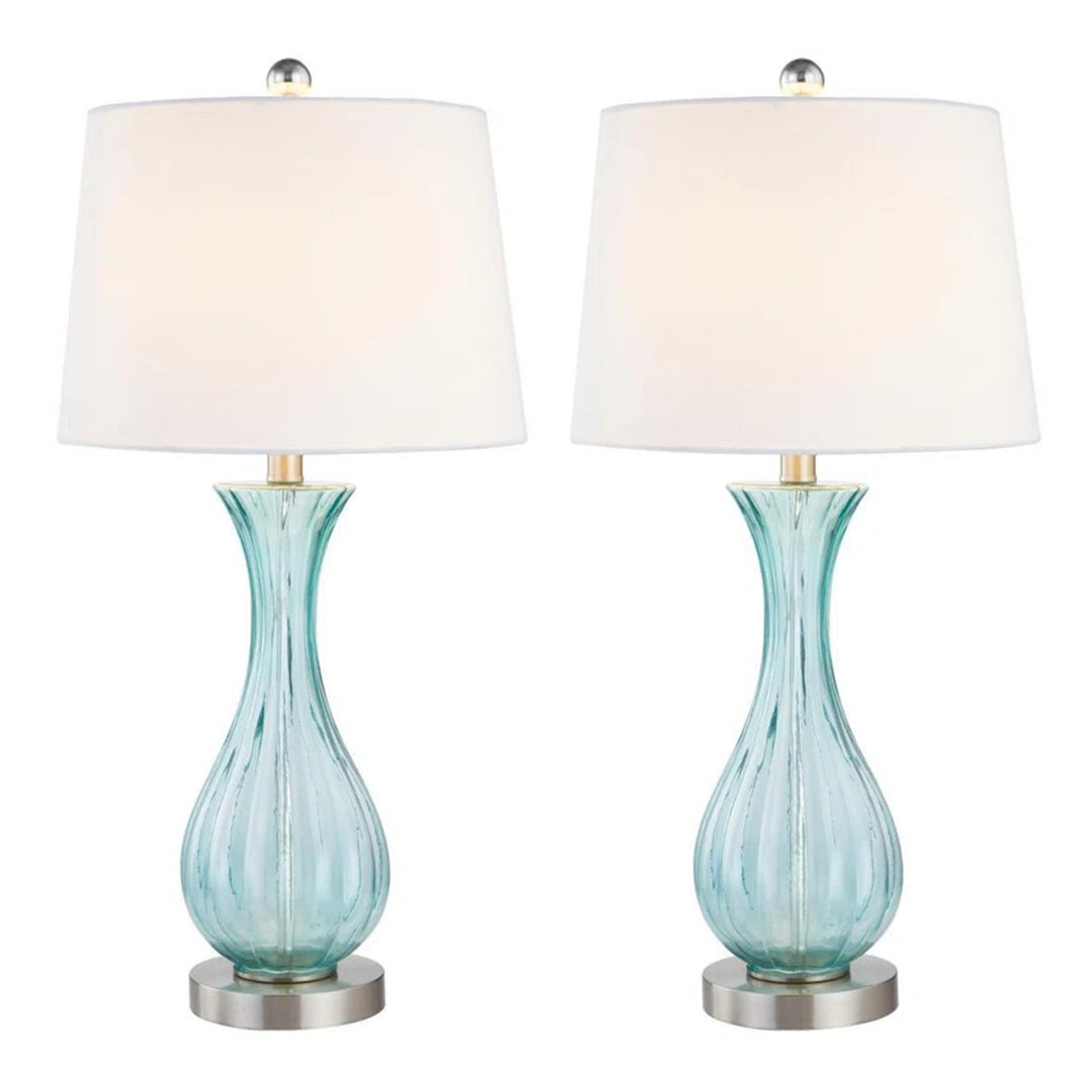 Maxax Blue and Silver Glass Bedside Table Lamp Set of 2