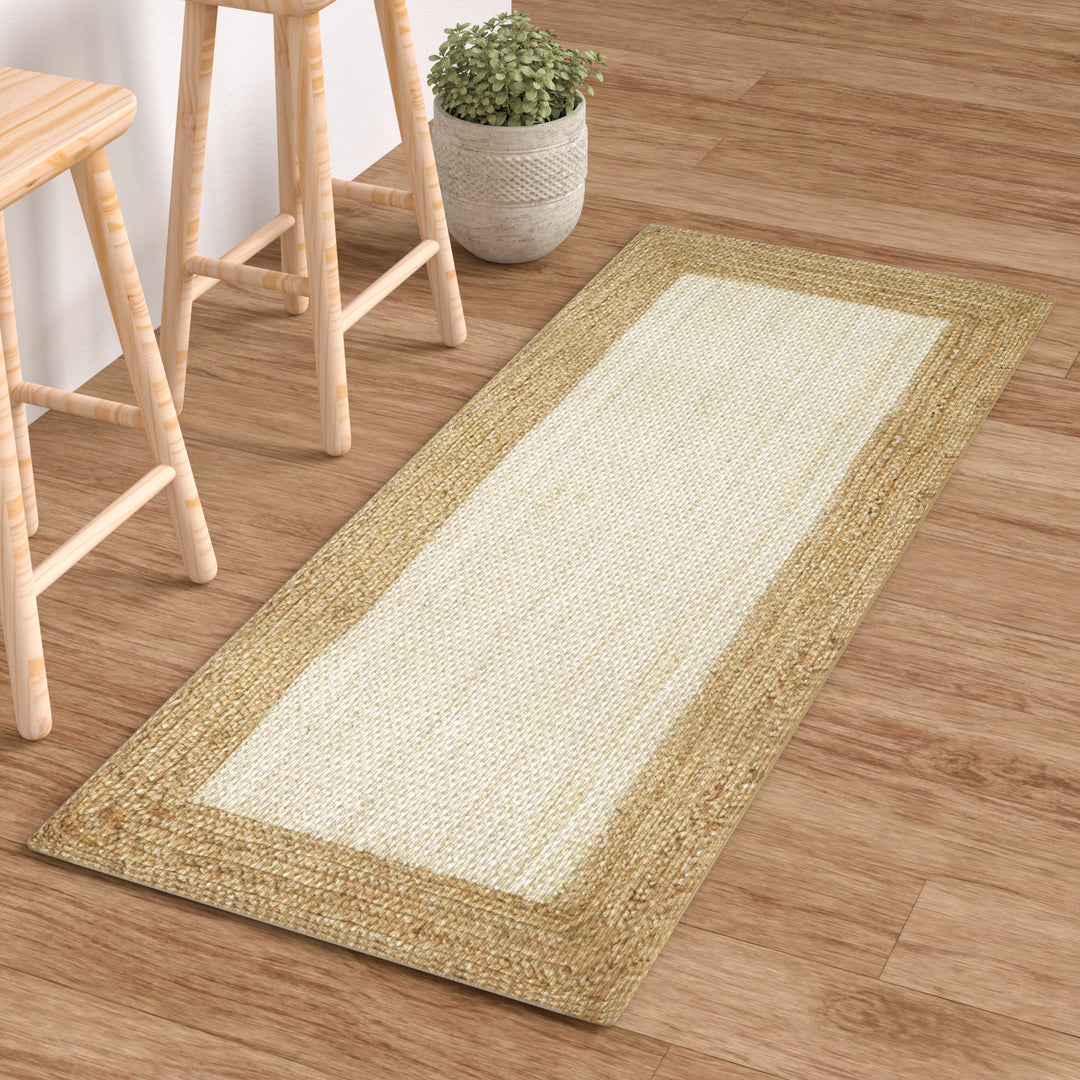 Jute Hand Braided Zigzag Stitch Natural Fibers Farmhouse Style Area Rug For Dining Room Living Room Kitchen, Off White/Natural #DT23-201