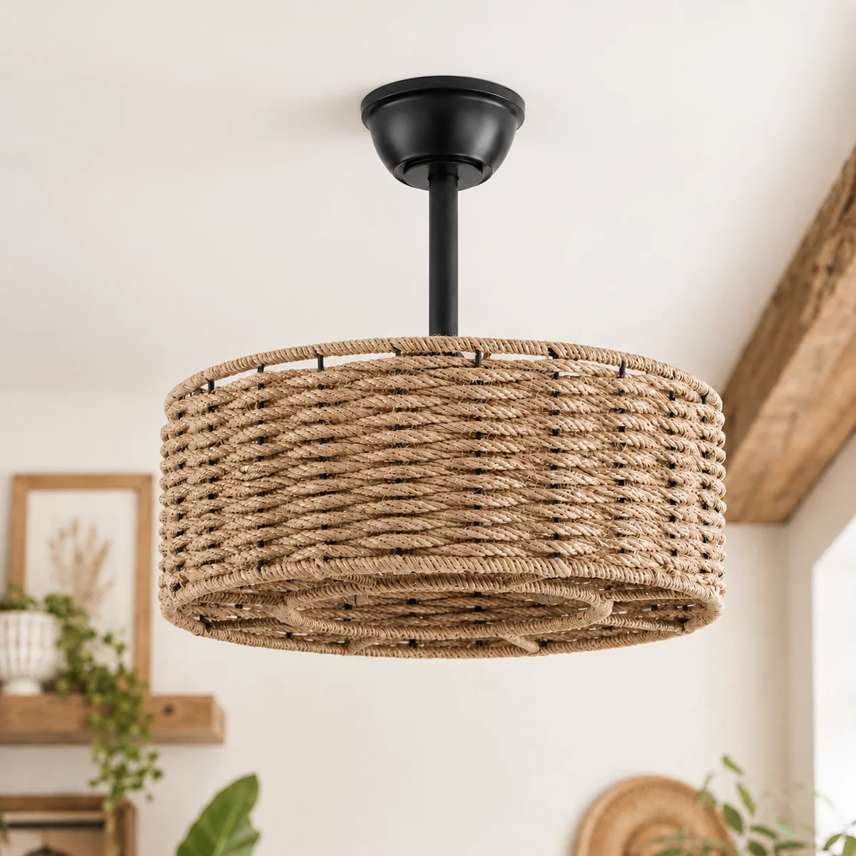 Maxax 19" Boho Caged Ceiling Fan with Light, Rattan Chandelier Ceiling Fan with Lights and Remote Control, 6 Speeds Reversible Timing Fandelier Ceiling Fan with Lights for Bedroom, Living Room #26004