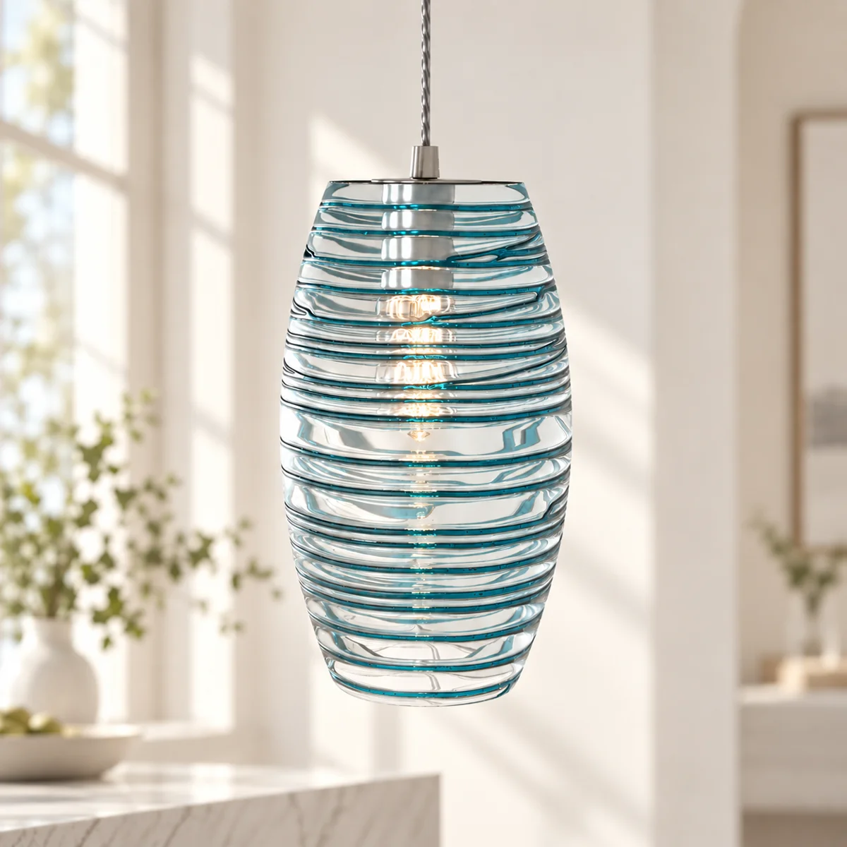 Flare Maxax 1 - Light Single Drum Blue Glass Pendant #19200