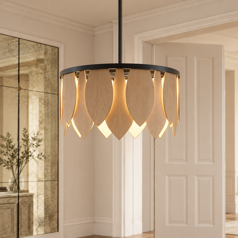 Woodgrain Petal Chandelier