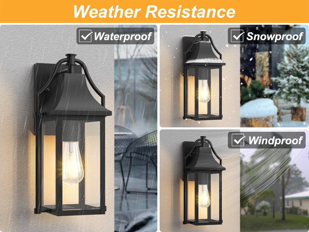 Lawyettle 18" Outdoor Wall Lantern with Dusk to Dawn Sensor, 2-Light Waterproof Brown Wall Sconce with Glass for Porch, Garage, Front Door, Patio #7040