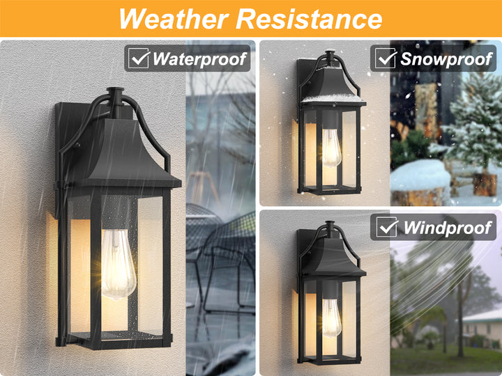 Lawyettle 18" Outdoor Wall Lantern with Dusk to Dawn Sensor, 2-Light Waterproof Brown Wall Sconce with Glass for Porch, Garage, Front Door, Patio #7040