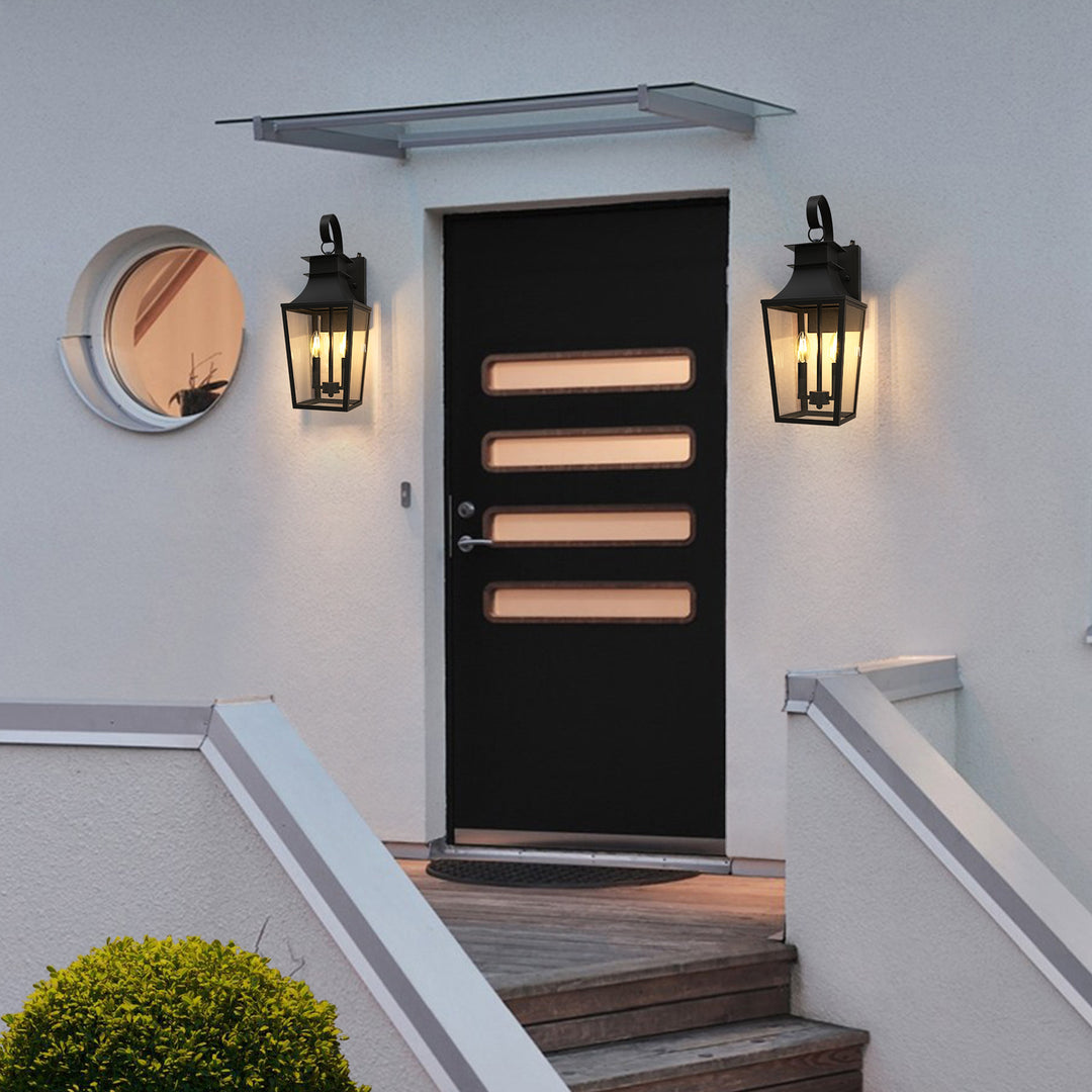 Tempered Glass Outdoor Wall Light With Dusk To Dawn #7060-2BK