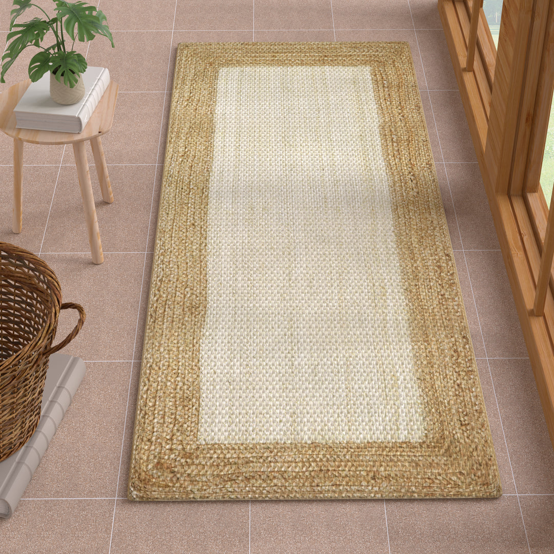 Jute Hand Braided Zigzag Stitch Natural Fibers Farmhouse Style Area Rug For Dining Room Living Room Kitchen, Off White/Natural #DT23-201