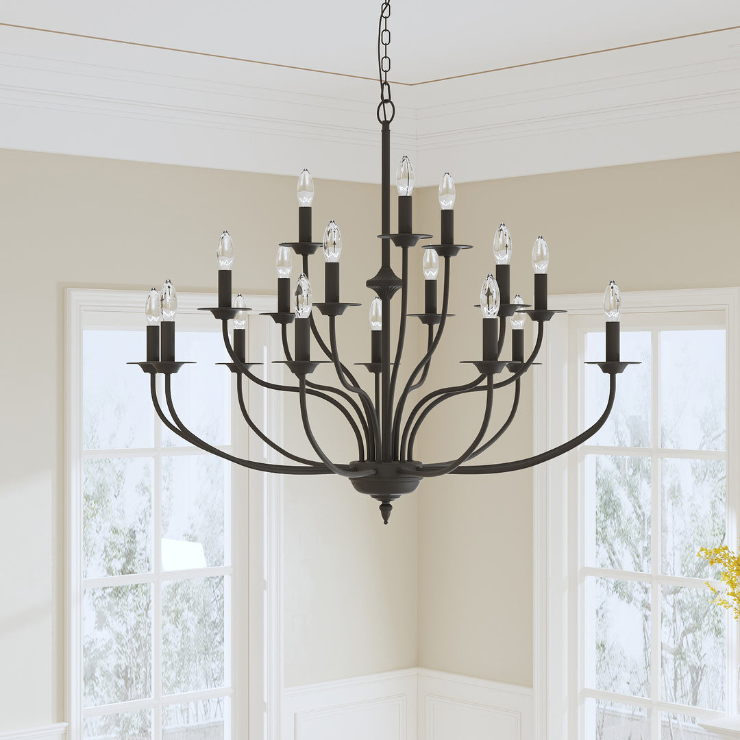 MAXAX 18 - Light Candle Style Traditional Chandelier with Wrought Iron Accents#MX19134-18BK-P