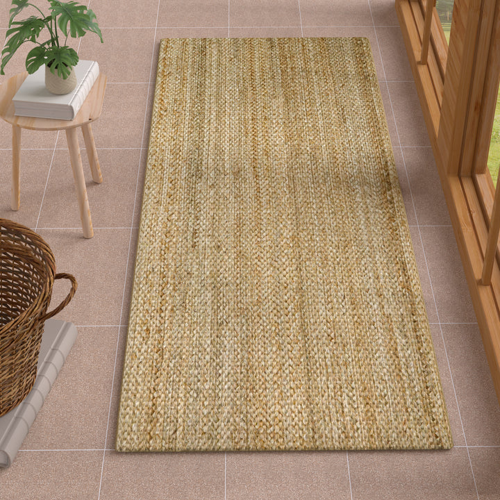 Jute Hand Braided Zigzag Stitch Natural Fibers Farmhouse Style Area Rug For Dining Room Living Room Kitchen, Off White/Natural #DT23-001