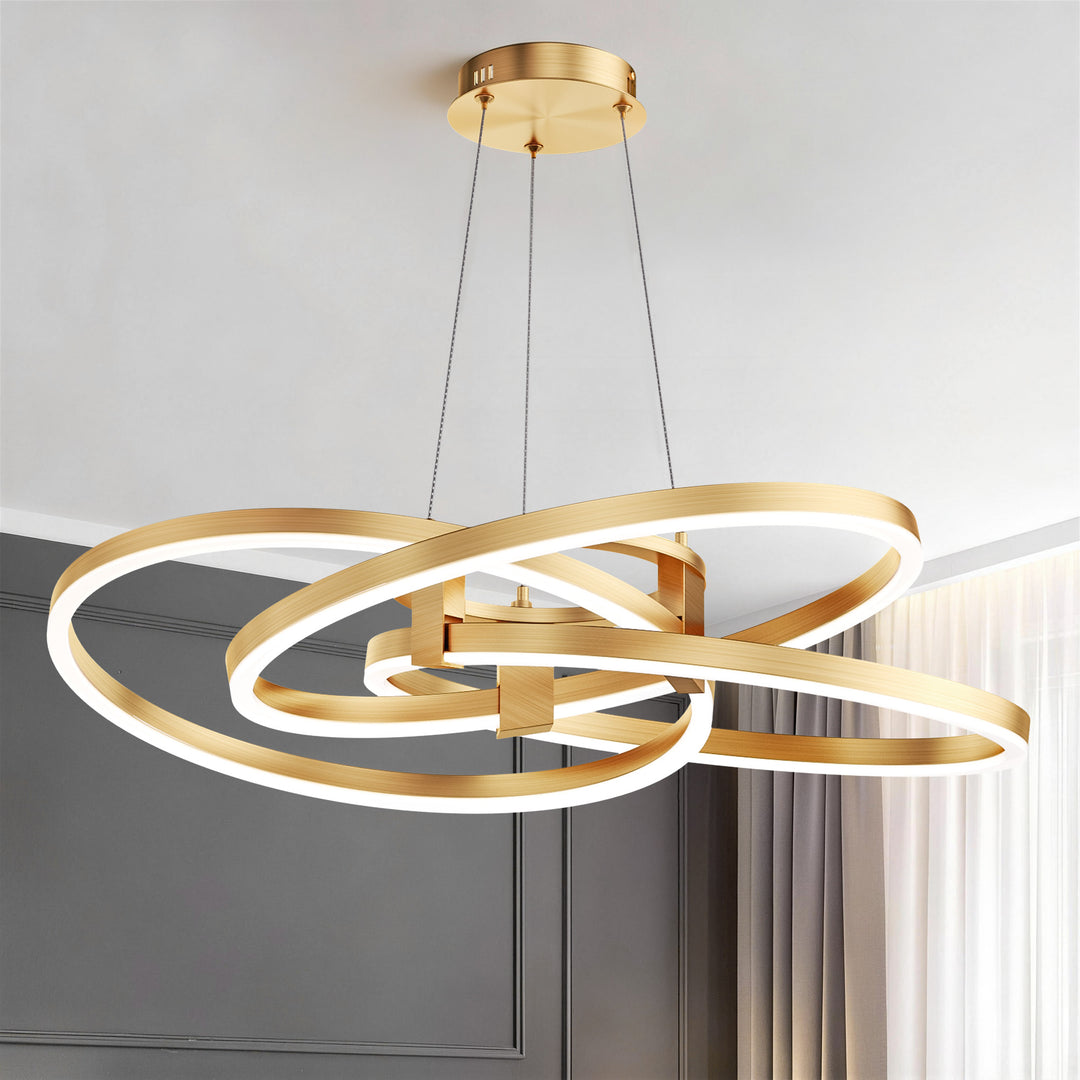 BrillianceLed 36"W Aluminum Modern Chandelier Light With Brush Gold/Back Metal For Dining Room Or Living Room #19034