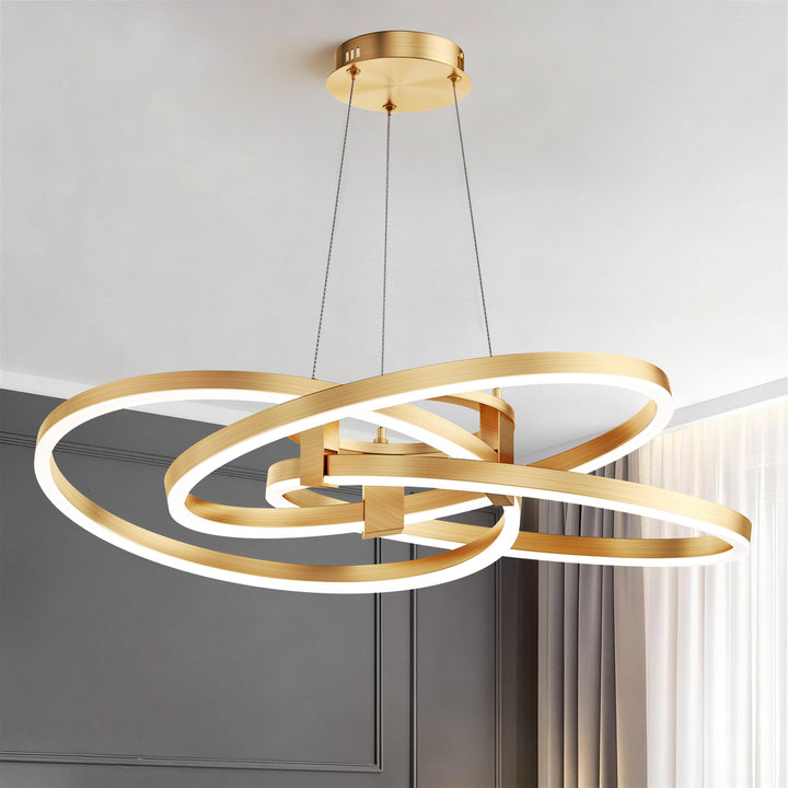 BrillianceLed 36"W Aluminum Modern Chandelier Light With Brush Gold/Back Metal For Dining Room Or Living Room #19034