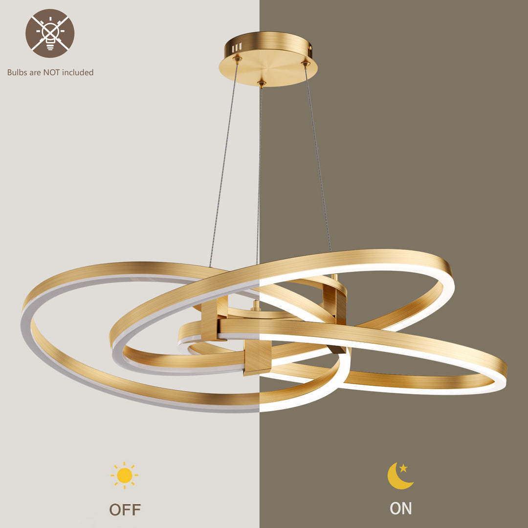 BrillianceLed 36"W Aluminum Modern Chandelier Light With Brush Gold/Back Metal For Dining Room Or Living Room #19034