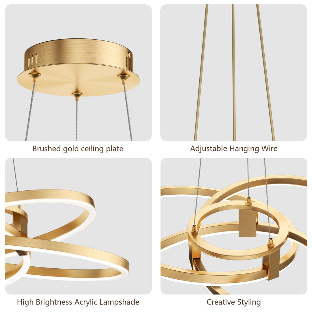 BrillianceLed 36"W Aluminum Modern Chandelier Light With Brush Gold/Back Metal For Dining Room Or Living Room #19034